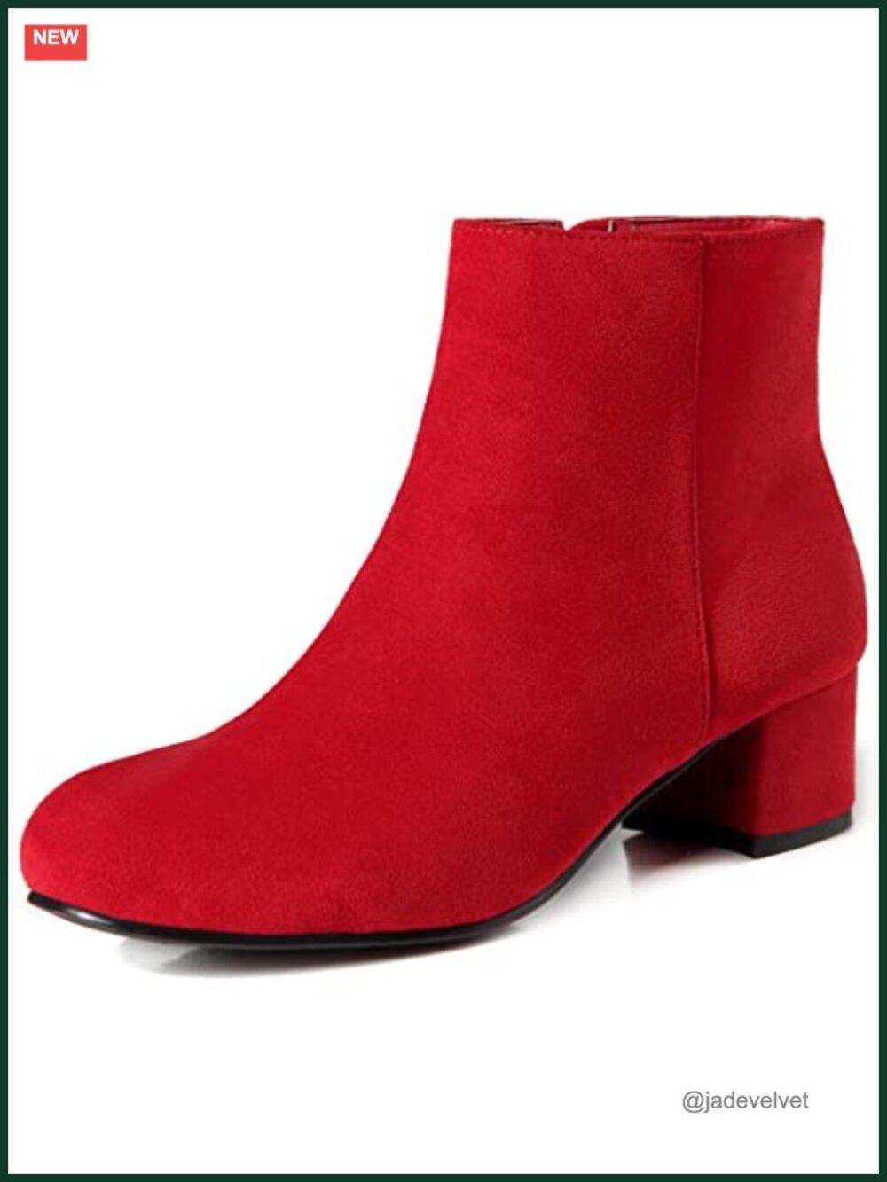 Faux Suede Ankle Boots Side Zip Low Block Heel Round Toe Booties